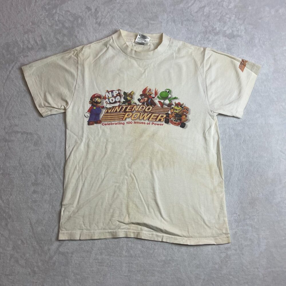 Nintendo Power NP100 Mario Men's Cream T-Shirt Size S 90s Vintage Single Stitch